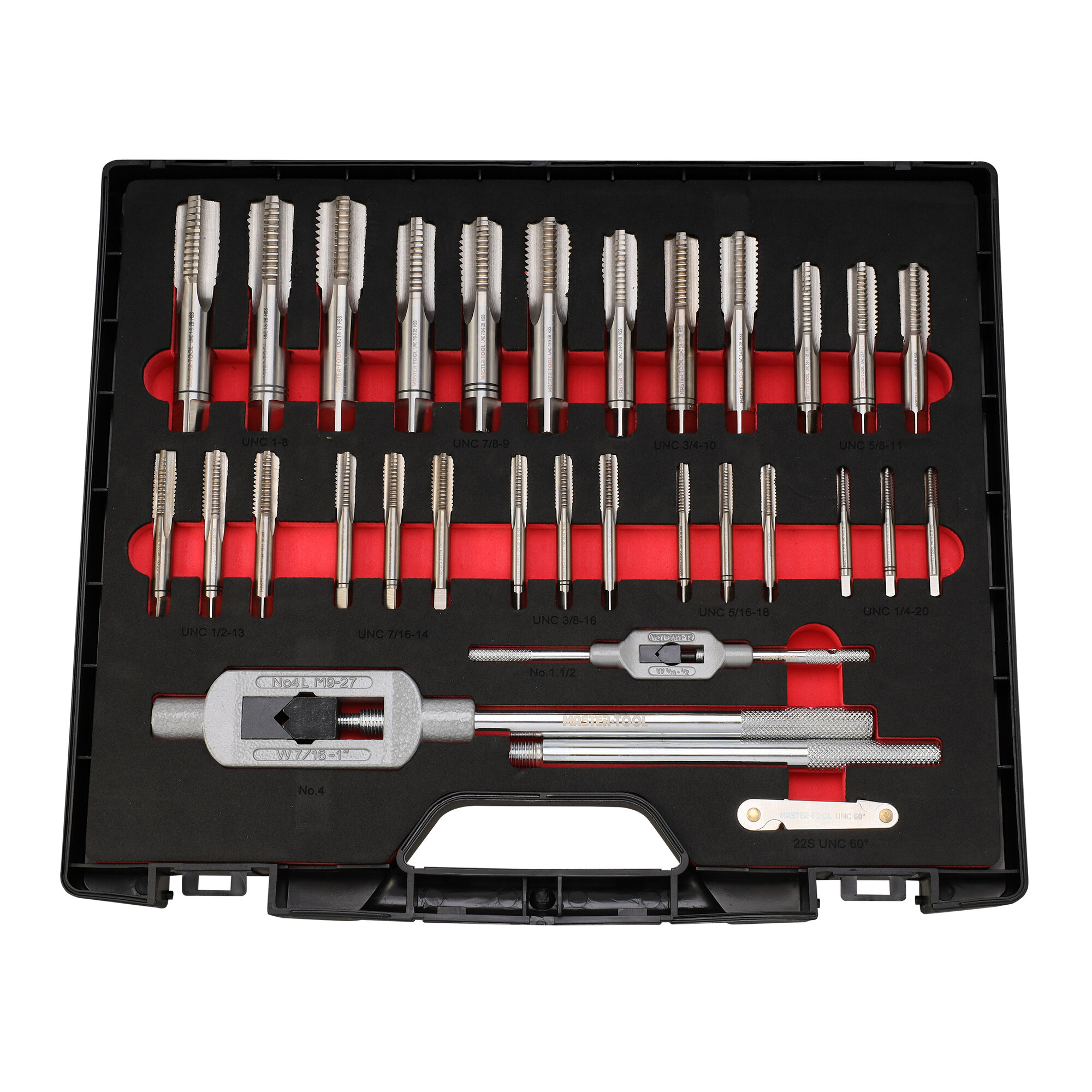 Набор метчиков и плашек MASTER-TOOL UNC 1/4"-1,0" HSS-G 46пр 1014901010005 — фото 1