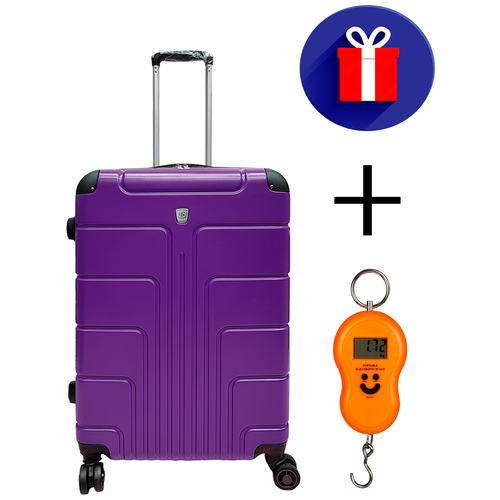 Чемодан, чемодан на колесиках , размер М, пластиковый чемодан цвет Фиолетовый , прочный чемодан
