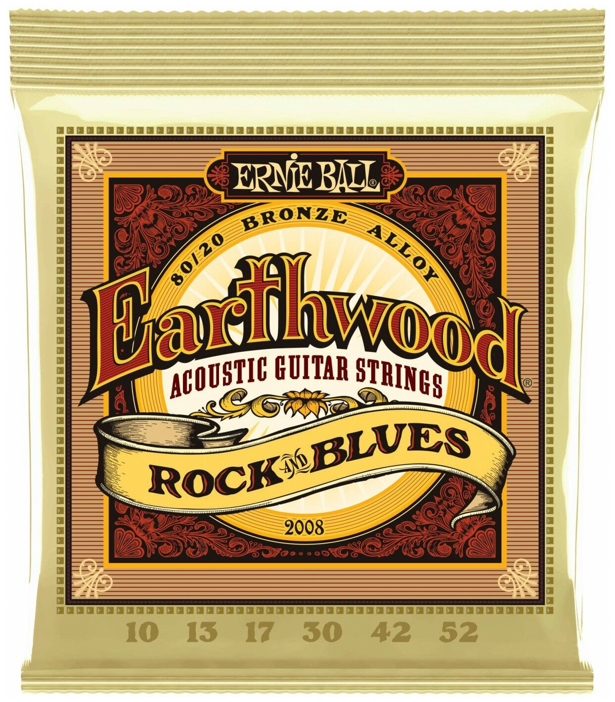 Струны для акустической гитары Ernie Ball 2008 Earthwood Rock And Blues 80/20 Bronze 10-52