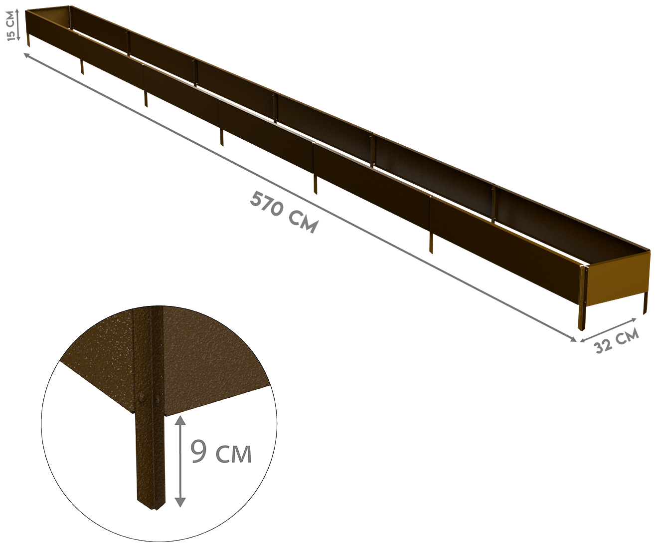 Готовая оцинкованная грядка на дачу Delta-Park GX 0,32х5,7 метра, коричневый - фотография № 3