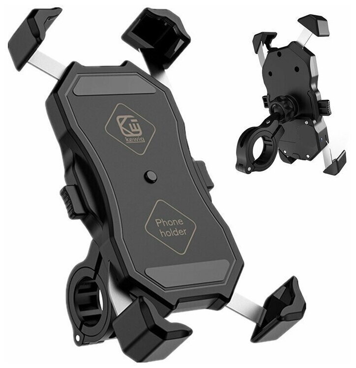 Держатель телефона Kewig M11-A 3.5-7 дюймов с беспроводной зарядкой Qi 15W / QC3.0 USB Charger на руль мотоцикла, велосипеда, скутера, самоката, квадроцикла, снегохода