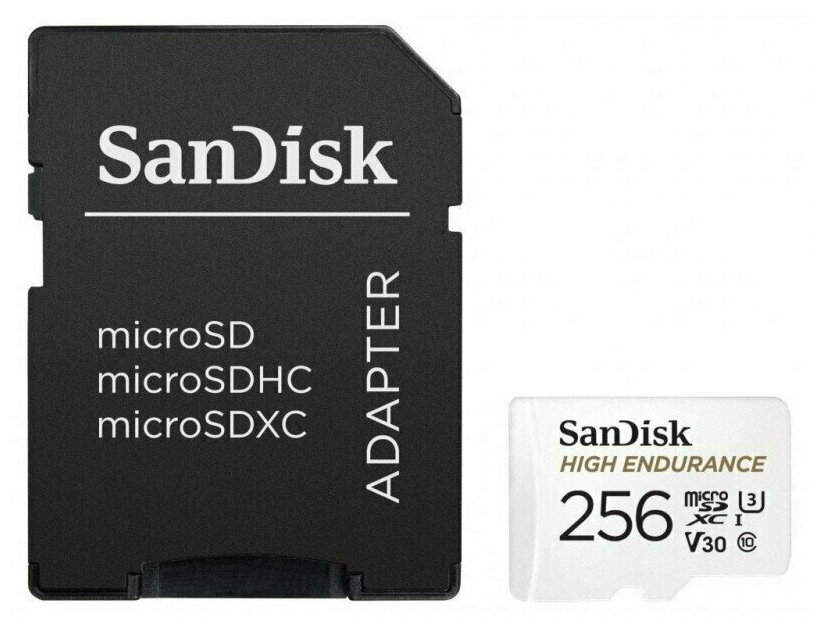 Карта памяти MicroSDXC 256GB SanDisk Class 10 High Endurance Video Monitoring Card UHS-I U3 V30 (100 Mb/s) + SD адаптер