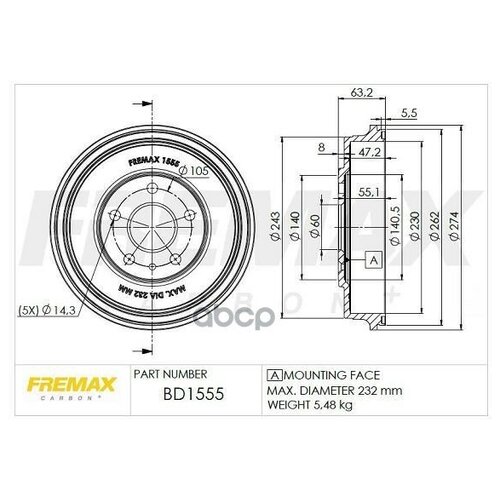 Барабан Тормозной Chevrolet Aveo 11-> Пр-Во Бразилия FREMAX арт. BD1555