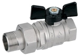 <b>Кран</b> шаровый Bugatti New Jersey 922 с накидной гайкой <span>резьбы наружная - внутренняя с соединителем с накидной гайкой по isо 228/1. ручка - "бабочка" из алюминия. корпус: латунь CW617N кованная, никелированный. шар: латунь CW617N кованная, полированный хромированный. управление: рычаг из алюминия UNI-EN 1706</span>