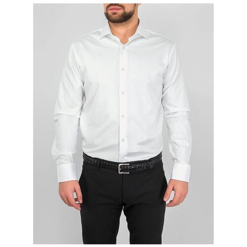 фото Рубашка мужская длинный рукав greg 113/191/8094/z, полуприталенный силуэт / regular fit, цвет белый, рост 174-184, размер ворота 43