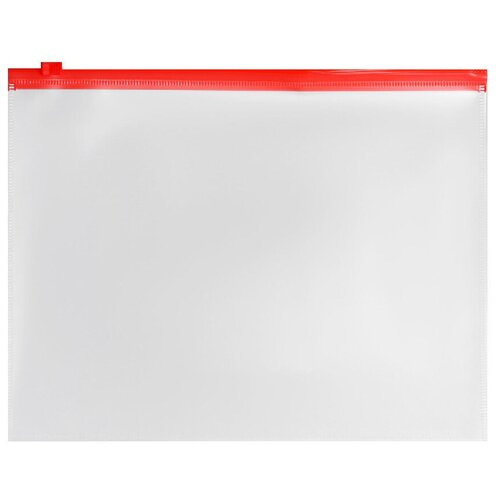 Папка-конверт на ZIP-молнии A5 150 мкм, прозрачная, красная молния