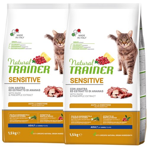 TRAINER NATURAL ADULT CAT SENSITIVE WITH DUCK монобелковый для взрослых кошек при аллергии с уткой (1,5 + 1,5 кг)