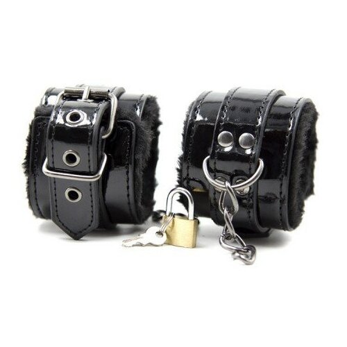 Лакированные наручники с замком Taboo - чёрные