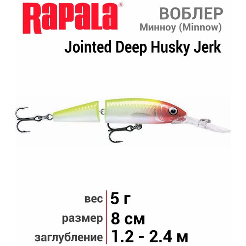 Воблер RAPALA Jointed Deep Husky Jerk 08 /CLN /суспендер/ 1,2-2,4м, 8см, 5гр JDHJ08-CLN