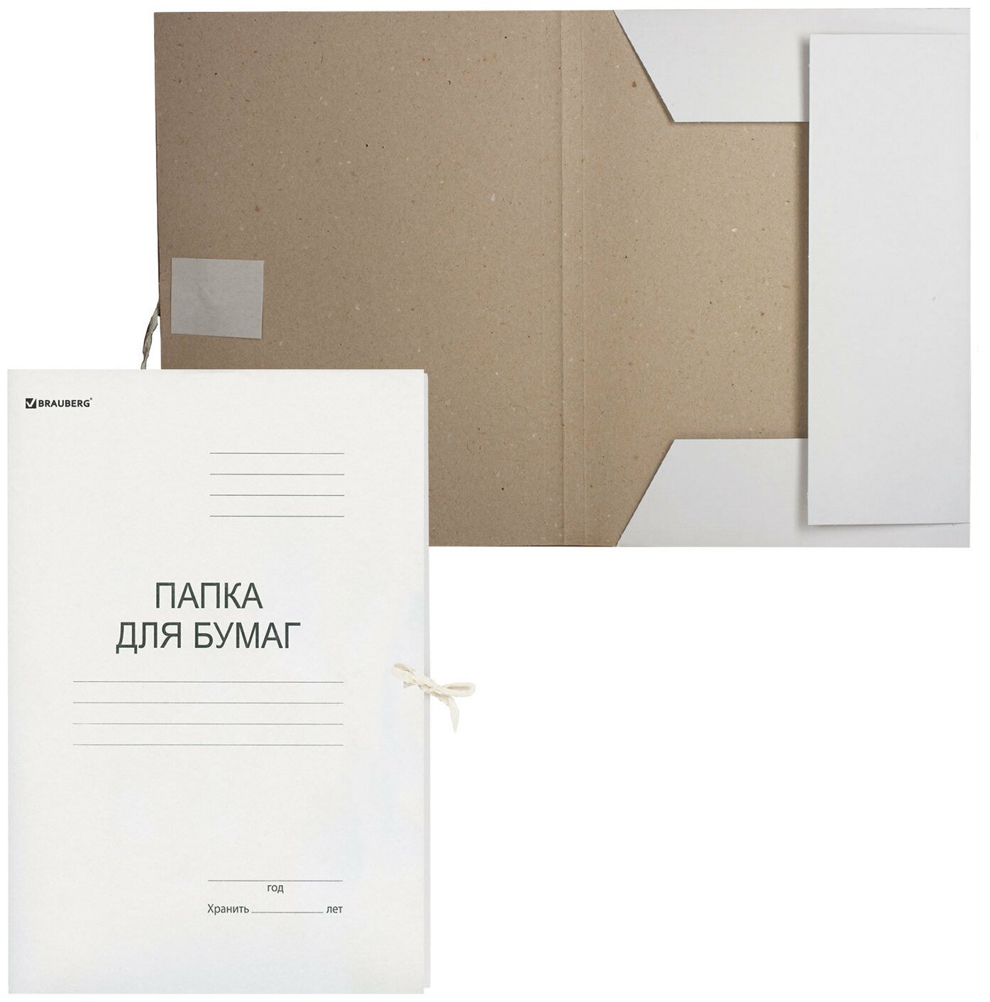 Папка для бумаг с завязками картонная BRAUBERG, гарантированная плотность 280 г/м2, до 200 л, 122292 В комплекте: 10шт.