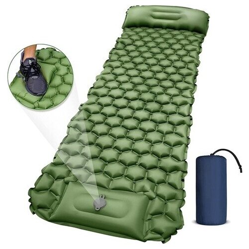 фото Коврик туристический надувной, сверхлёгкий, ячеистый с насосом и подушкой, матрас для палатки (зелёный) fixlike