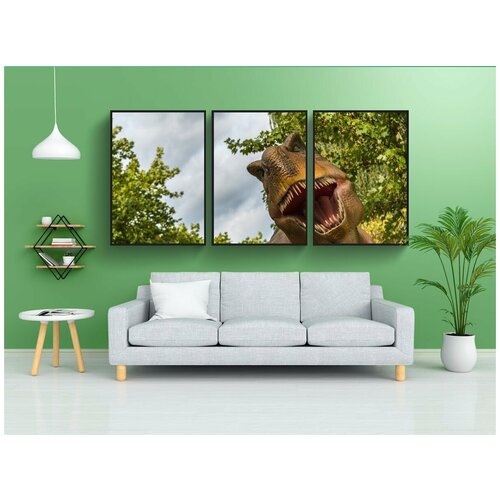 фото Набор модулных постеров для интерьера "тираннозавр, тиранозавр рекс, динозавр" 60x90 см. в тубусе, без рамки lotsprints