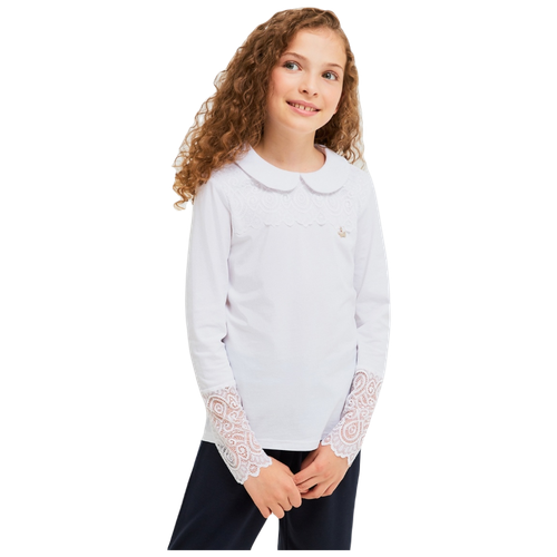 Школьная блуза Acoola, прямой силуэт, на пуговицах, длинный рукав, однотонная, размер 122, белый