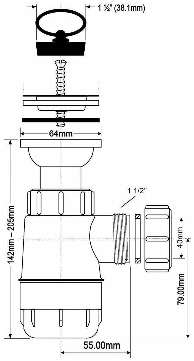 Сифон для раковины 1 1/4х40 Mc ALPINE MRW2-40 - фотография № 2