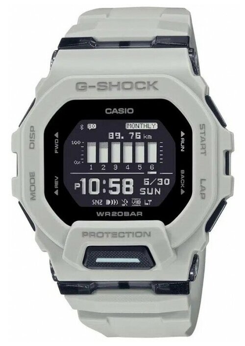 Наручные часы CASIO G-Shock Наручные часы Casio G-Shock GBD-200UU-9 мужские, кварцевые, GPS, будильник, встроенная память, секундомер, таймер обратного отсчета, хронограф, акселерометр, шагомер, подсветка дисплея, противоударные, водонепроницаемые, серый