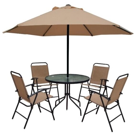 Набор мебели GARDEN STORY Ялта складной 1 уп. (4 кресла+стол+зонт)(каркас черн ткань бежевая)