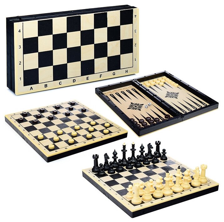 Игра настольная 3в1: шахматы, шашки, нарды 40х40 см, король h=10 см 10302668 .