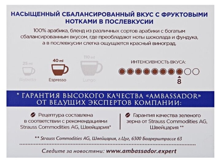 Кофе в капсулах Ambassador Blue Label 10шт*5г Штраус - фото №3