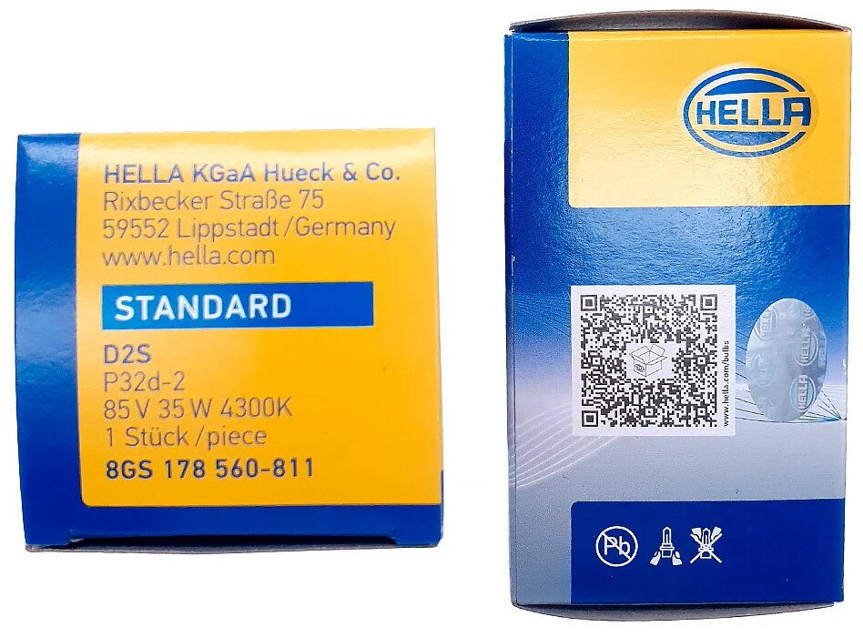 Лампа Ксеноновая D2s 4300k В Индивидуальной Упаковке HELLA арт 8gs178560-811