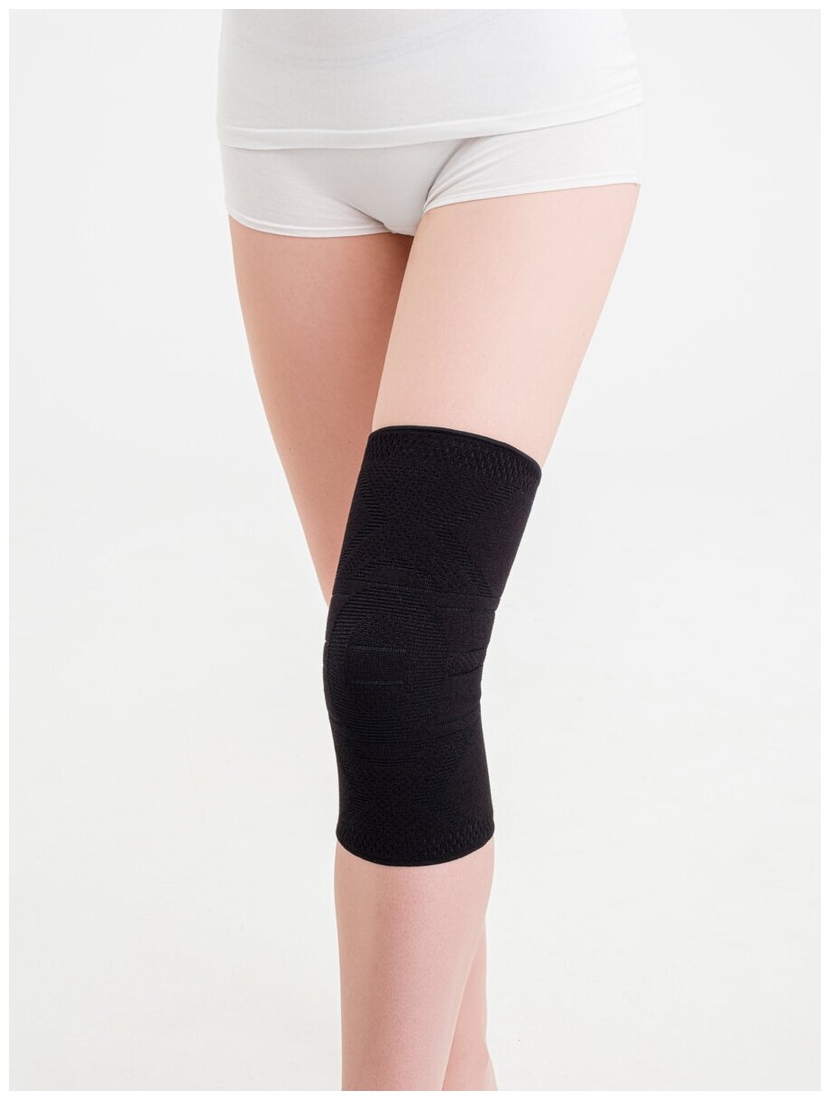 Бандаж медицинский эластичный компрессионный поддерживающий для фиксации коленного сустава. Бамбук (черный)