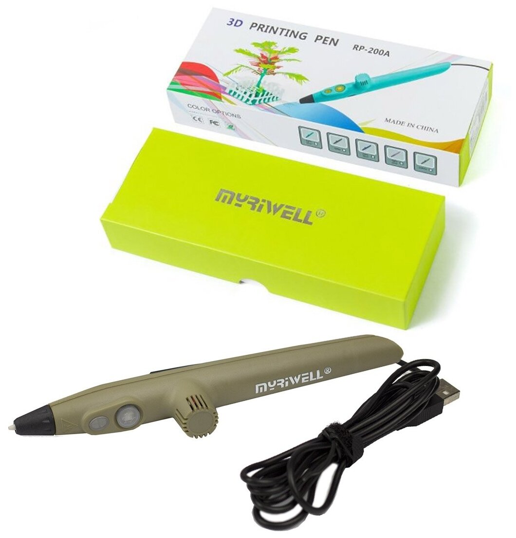 Ручка 3D Myriwell RP200A, PLA, коричневая, картонная упаковка RP200A