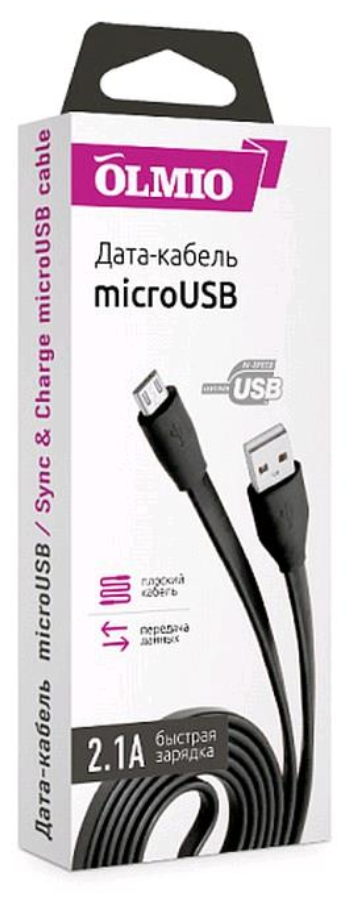 USB кабель Olmio 2.0 - microUSB, 1м, 2.1A Black - фото №1