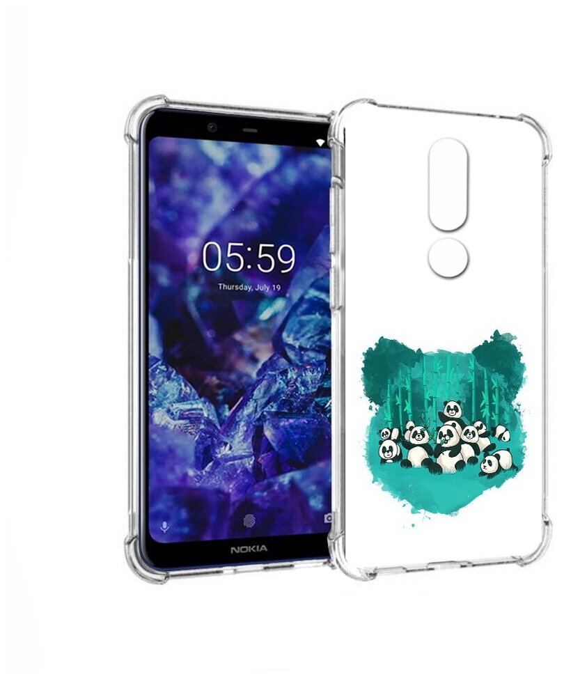 Чехол задняя-панель-накладка-бампер MyPads нарисованные панды для Nokia 5.1 Plus/Nokia X5 противоударный