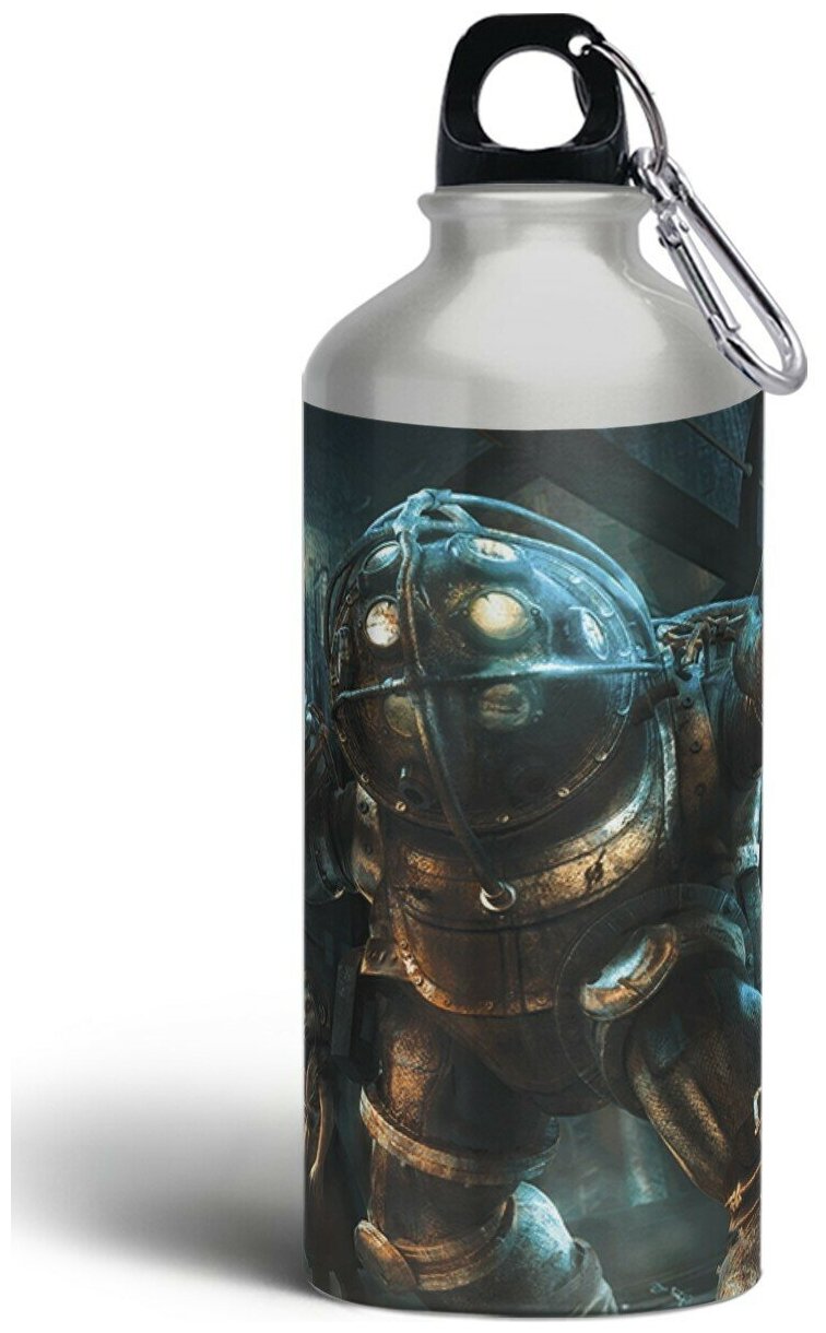 Бутылка спортивная,туристическая фляга, 500мл с карабином Bioshock - 3