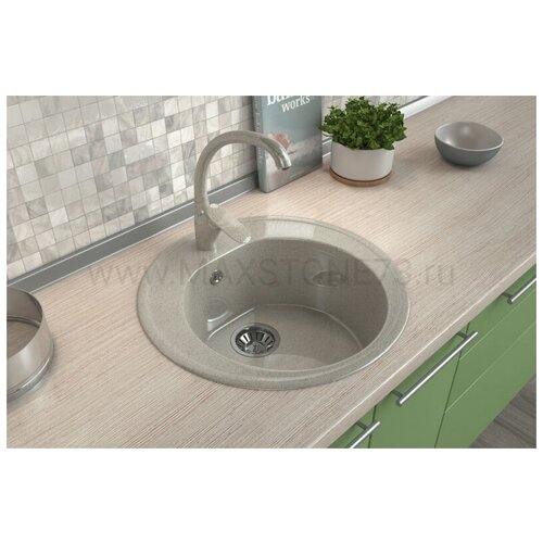 Мойка каменная МС-2 ванильный камень, круглая ⌀ 505, глубина 165 глянец