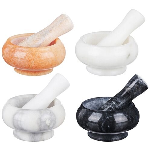 Ступка с пестиком Skiico Kitchenware d=10 см 9х4,5 см / Мраморная ступка с пестиком для измельчения Серая