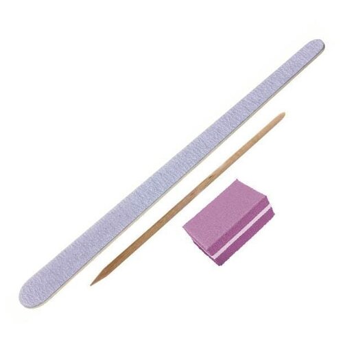 100 шт. Одноразовый набор для маникюра (пилка 17,5 см 100/180 грит, баф, апельсиновая палочка)