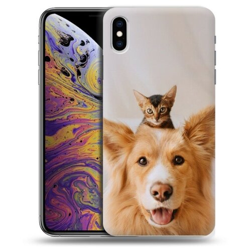 Дизайнерский силиконовый чехол для Iphone X/XS Собака и котенок