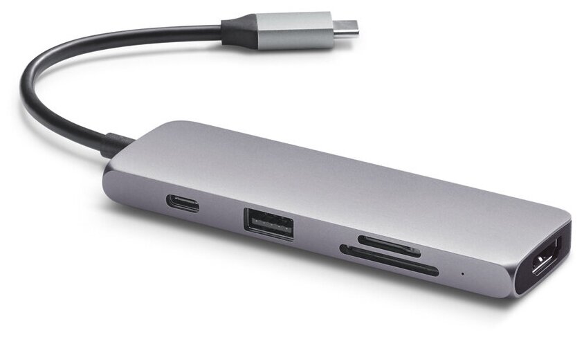 USB-хаб Satechi USB-C Multiport Pro для Macbook с портом USB-C. Порты: 1 x USB 3.0, SD, microSD, 1 x HDMI, 1 x USB-C. Цвет серый космос.
