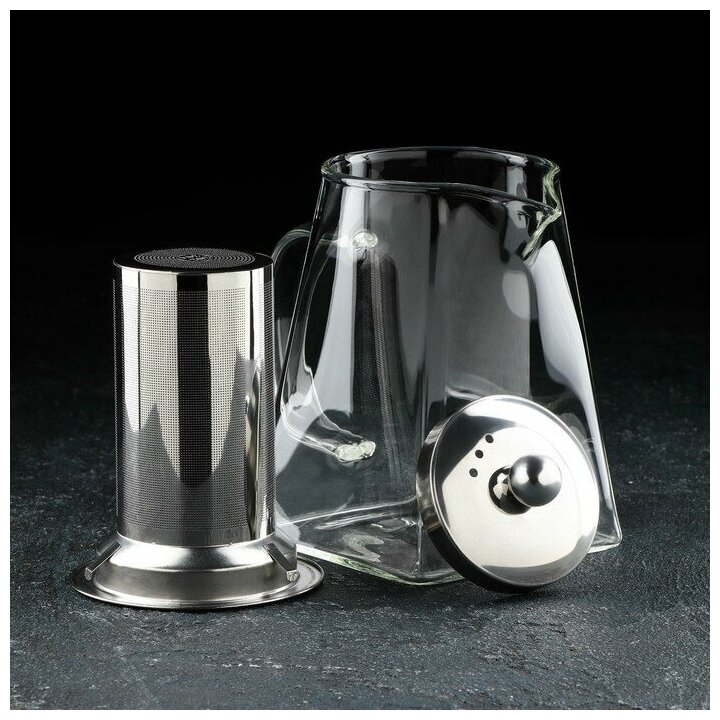 Чайник заварочный стеклянный с ситом, с крышкой "Дарси", объем 750 мл - фотография № 2