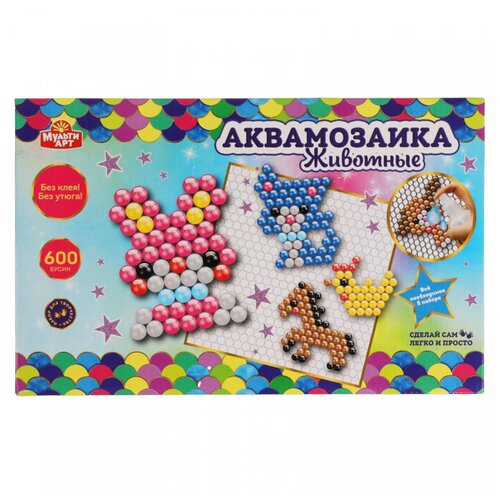 фото Набор д/детского тв-ва аквамозаика 600 бусин, животные, мульти арт aquabeads600-mulart4