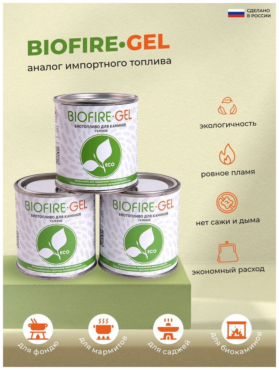 Топливо для фондю, мармитов, саджей "BIOFIRE GEL" гель 3 шт