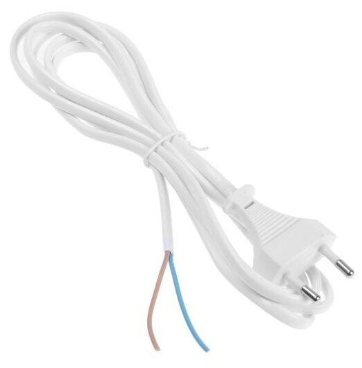 фото Шнур сетевой с вилкой, 2 м, ШВВП 2 х 0.5 мм2, белый
