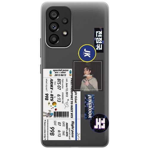 Силиконовый чехол с принтом BTS Stickers для Samsung Galaxy A53 5G / Самсунг А53 5Г силиконовый чехол на samsung galaxy a53 5g самсунг а53 5г silky touch premium с принтом lazy cat голубой