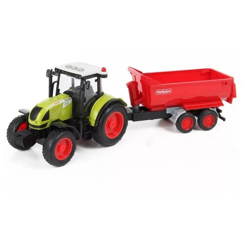 Трактор WenYi с прицепом WY900B 1:16, 17 см, черный/красный/зеленый трактор wenyi wy900 1 16 18 см зеленый
