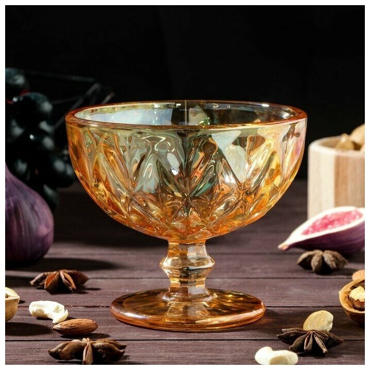 фото Креманка круглая Magistro "Круиз", 350 мл, 12*10,5 см, цвет янтарный