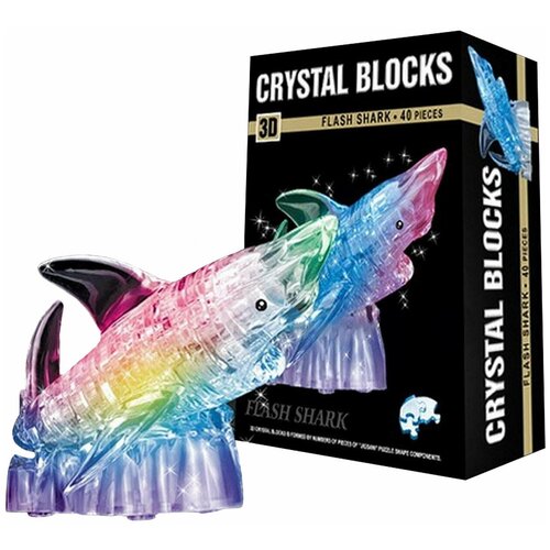 фото 3d пазл кристаллический «акула», 40 деталей, световые эффекты, работает от батареек сима-ленд