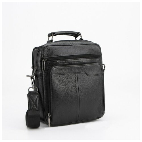 фото Сумка мужская, 2 отдела на молнии, 2 наружных кармана, длинный ремень, цвет чёрный нет бренда