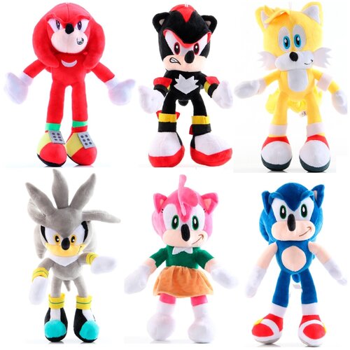 Купить Мягкие игрушки Соник Sonic 6 штук по 45 СМ, Panawealth Inter Holdings, серый/синий/розовый/желтый/черный/красный, текстиль, unisex