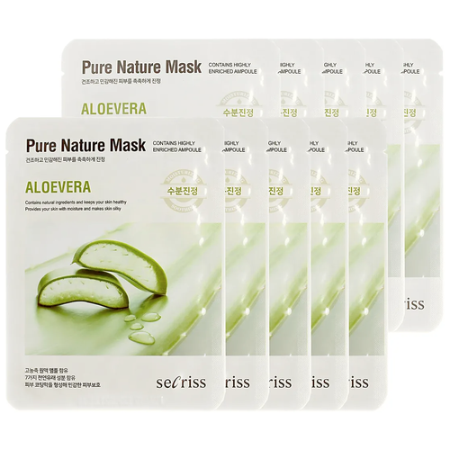 Маска для лица с алоэ вера тканевая Anskin Secriss Pure Nature Mask Aloevera, 10 шт тканевая маска для лица secriss pure nature mask pack stem cell 25мл