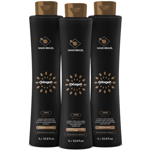 Набор для выпрямления и коллагенирования волос COLLAGEN, 3х1000 мл honma tokyo шампунь подготавливающий coffee premium collagen dilator shampoo 1 шаг