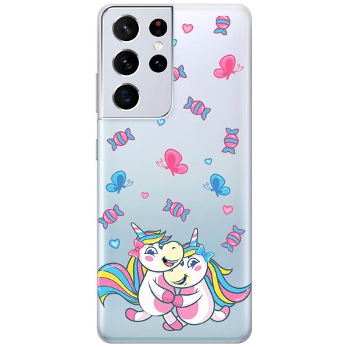 Силиконовый чехол с принтом Unicorns and Candies для Samsung Galaxy S21 Ultra / Самсунг С21 Ультра силиконовый чехол с принтом unicorns and candies для samsung galaxy s22 ultra самсунг с22 ультра