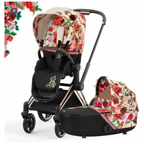 Универсальная коляска Cybex Priam IV 2 в 1, FE Spring Blossom Light/rose gold, цвет шасси: золотистый