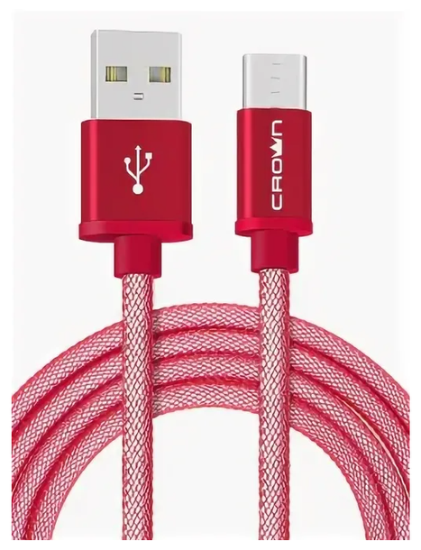 Кабель USB 2.0 A - micro USB 5pin (m-m), 1м 2А круглый в текстильной оплётке красный Crown CMCU-3103M red