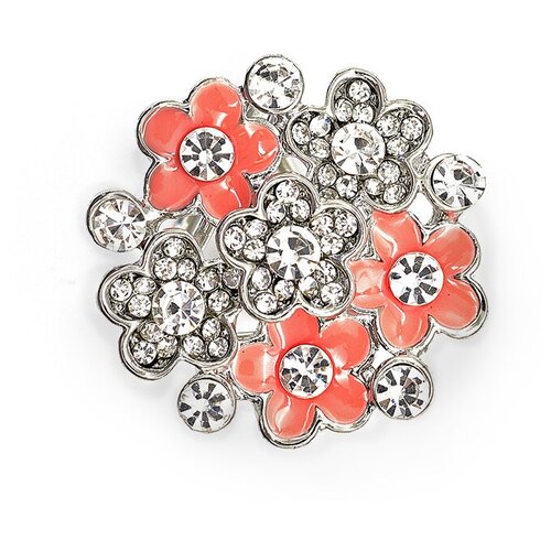 7114074 Кольцо для платка 'Букет' из мини-цветочков, цвет бело-розовый в серебре