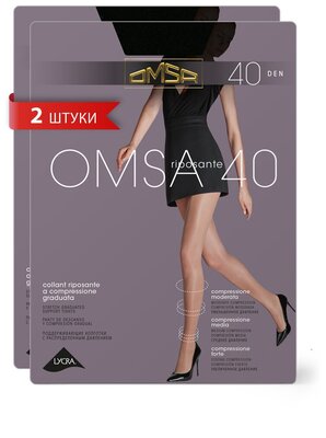 Колготки Omsa, 40 den, 2 шт., размер 2/S, черный